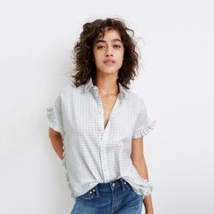 NWT Madewell Windowpane ruffle-side shirt